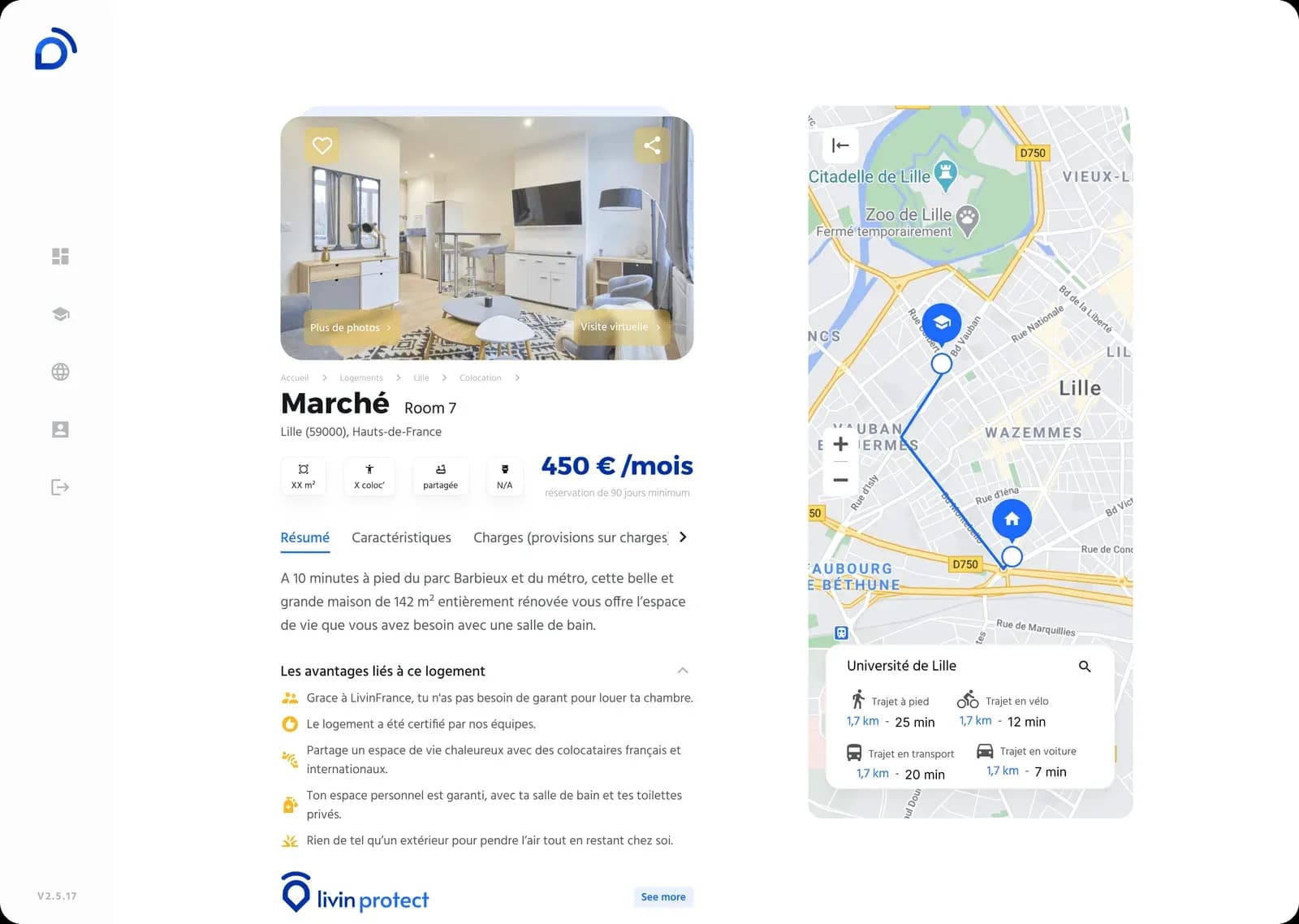 Listing detail with commute map, desktop
