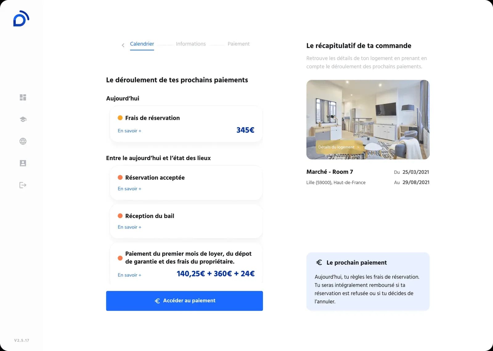 Upcoming payment schedule detail, desktop