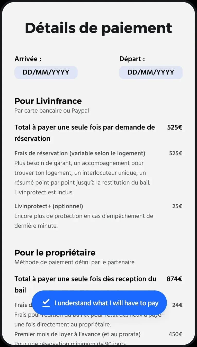 Payments detail, mobile version