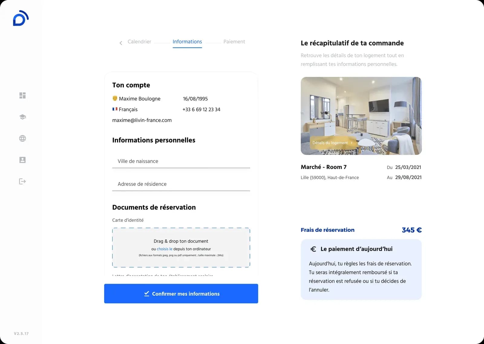 Simplified personal information form, desktop