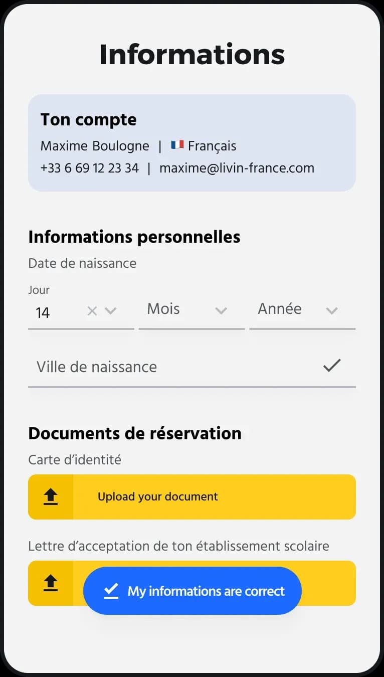 Information form, mobile version