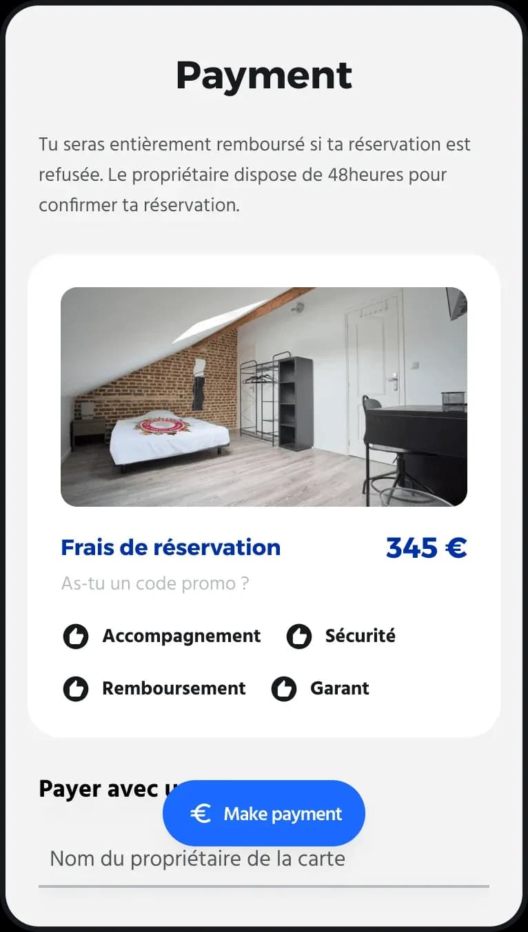 Payment step, mobile version